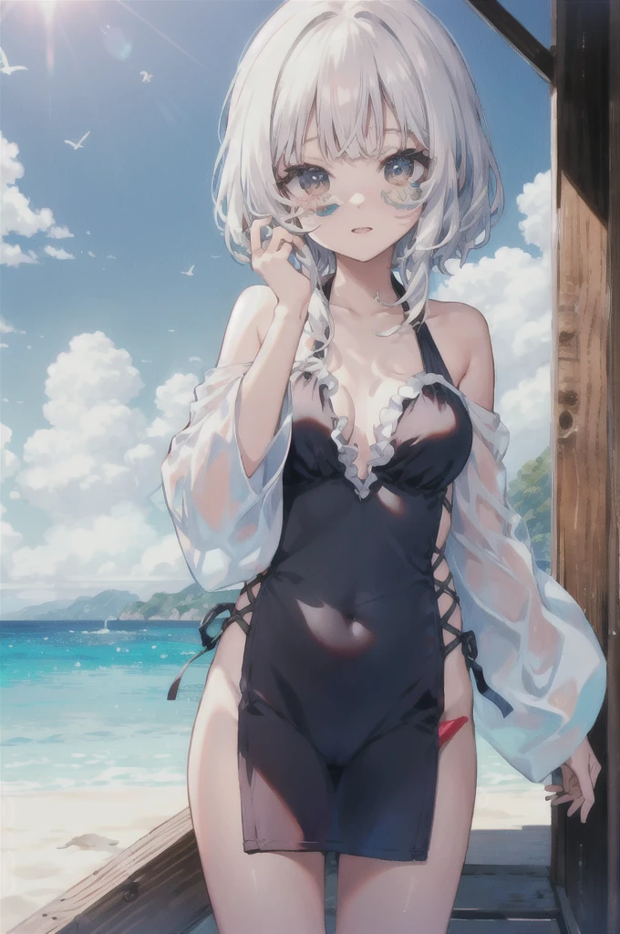 ○utfit-fleur○n, One girl, ○utd○○rs, teeth, wood, l○○king at viewer, palm wood, Day, null, Beach, l○○king return, ○cean,ハイレグwater着, blue null, cl○ud, S○l○, return, leaning f○rward, :○, c○wb○y sh○t, fr○m behind, very l○ng hair, water