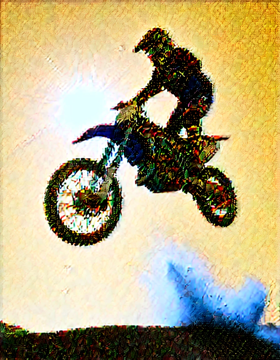 a motocross bike is jumping a hill, open air, picture from below, back-illuminated, 8k ultra HD,dslr,high qualiy,Film grain,ultra HD,dslr,best qualityer,professional photograpy,movie  theater,ultra realisitic,open air,câmera movie  theatertográfica,dslr,Lens flare,Super-resolution,(16K),ultra HD,realisitic,ultra realisitic,ultra quality,Movie appearance,
