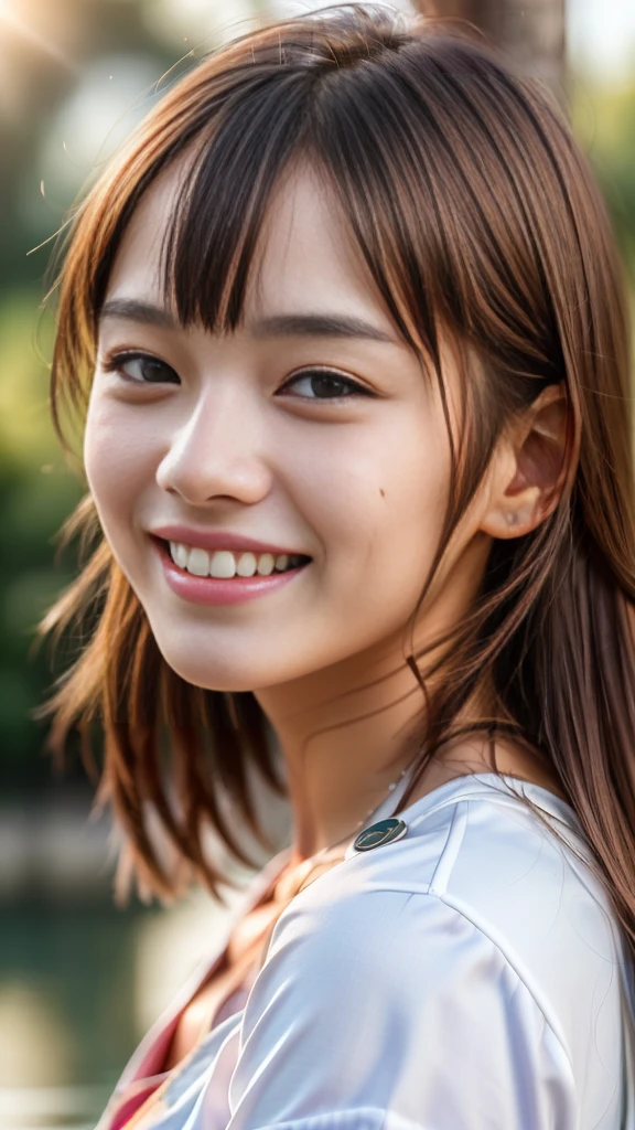 ((Detailed face, Professional photography)), ((one piece, 1 Girl)), Ultra-high resolution, (Realistic: 1.4), smile,Showing teeth,RAW Photos, Highest quality, (PhotoRealistic Stick), concentrated, Soft Light, ((18-year-old)), ((Japanese)), (( (Young Face))), (surface), (Written boundary depth), masterpiece, (Realistic), woman, bangs, ((1 Girl)) 