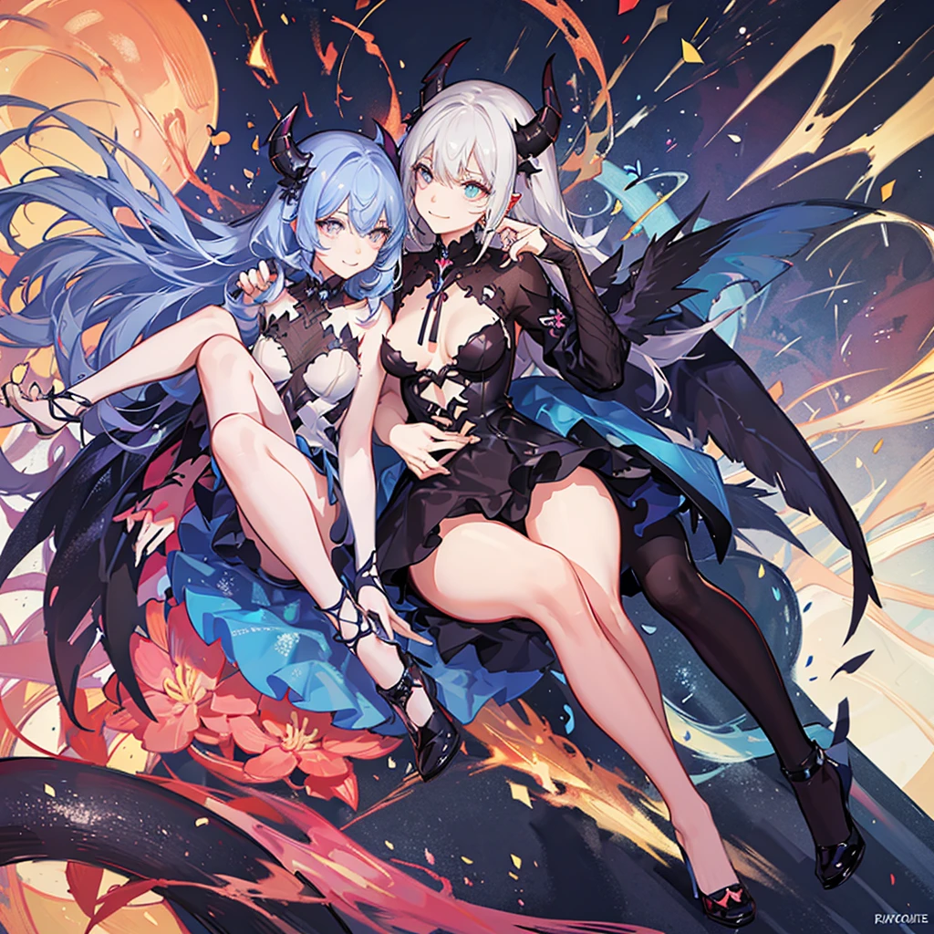 Long black hair that reaches the waist,A yellow eye,A red eye,Heteropupil,White hairpin,Pink swimsuit,Holding a silver-white scythe in his hand,