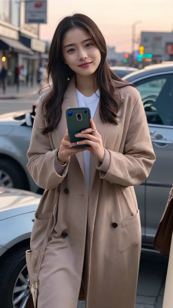 ((Beautiful girl holding a mobile phone in her hand)) 4K 8K:: Realistic::4. Cyberpunk::1 --v 4 --Quality 2