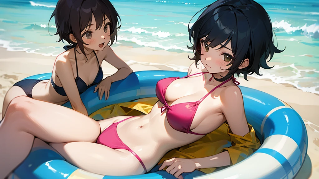 fine、tomboy、bikini、Swimwear、2 girls、Flirting