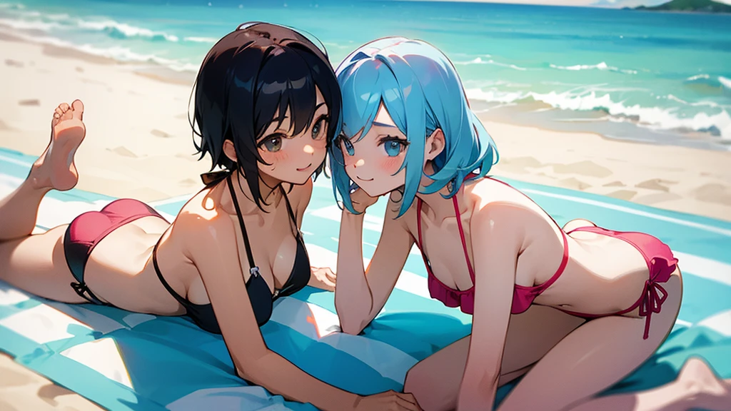 fine、tomboy、bikini、Swimwear、2 girls、Flirting
