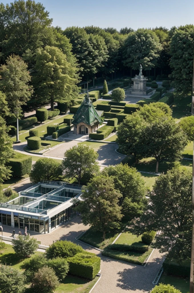 Fais moi la carte dun campus de lycée on dirai un château avec une multitude de commerces comme des magasin, un coiffeur, un cafe, un restaurant, une foret, un terrain d'entraînement. Un jardin avec des statue, une serre