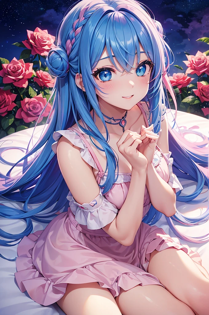 ((Highest quality, Tabletop)), ((Style - Swirl Magic):0.75)
One Girl,(((masterpiece)))、((超detailedな、Highest quality、High resolution、Cinema Lighting))、whole body、From above、whole bodyショット (1 girl)(Rainbow Hair、Colorful Hair、Half Blue、Half pink hair:1.2)(Both sides up)(Green Eyes)、eye shadow、eyeliner、Glowing Eyes、Hyper Detail Eye、Complex eyes、Beautiful Eyes、((Sparkling blue eyes))18-year-old girl、A seductive smile、detailed, Crimson Light, detailed background, Pink rose field, White sundress, Scary Clouds, Light Particles, sitting on roses,((Unusual hairstyle)),Unbelievable hairstyle