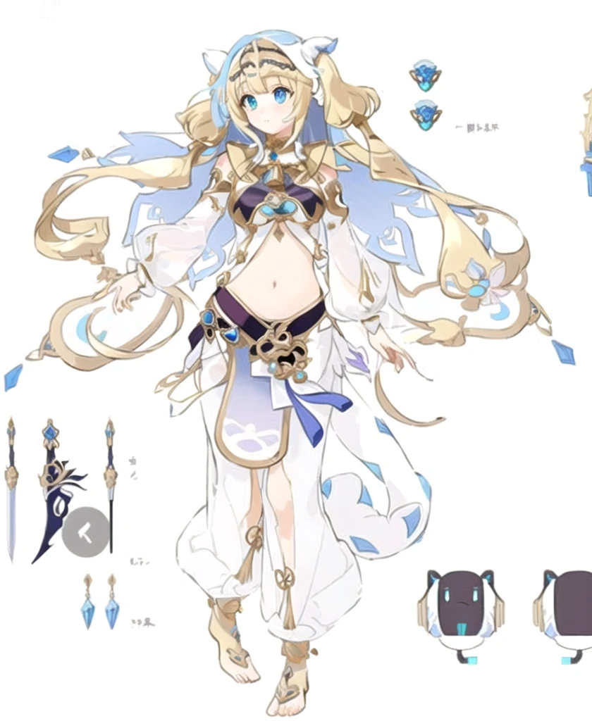 Anime character design of a woman with a sword and armor, Genshin Impact impact character, Anime Goddess, Suitable for whole body, Clear clothing design, keqing from Genshin Impact impact, Genshin Impact, Adaptable personality, Anime character design, Genshin Impact impact style, Clear Eyes concept art, Egyptian dancer, exotic, Multiple Actions
