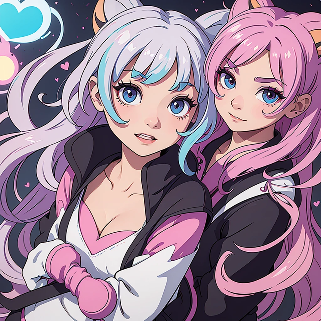A cute demon girl in a modern contemporary art style, enjoying pop culture with her adorable demon companions. The scene is vibrant and colorful, with the demon girl depicted using softer color contrasts and smooth gradients to define her features. She has large, expressive eyes, a playful smile, and stylish, trendy clothing. Her demon companions are small and cute, with unique features and colors, adding to the pop atmosphere. The girl has demon wings and a tail with a heart-shaped tip. The background features more elaborate abstract shapes and patterns with bright colors, utilizing new and innovative drawing techniques to create a lively and dynamic environment. The entire composition uses a lineless 8-bit art style, with color variations creating depth and texture, making the characters and scene feel dynamic and engaging. There is no text or logos in the image. The overall tone is softer with reduced contrast for a pastel-like effect