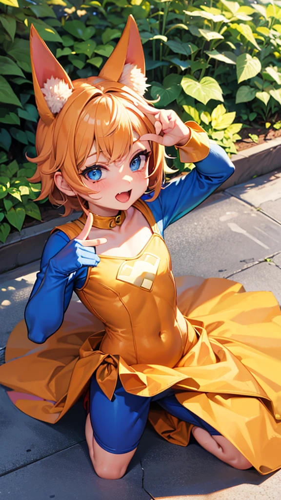 Femboy, cutesy, superhero costume, happy,kneeling on the ground,Mid-ground character