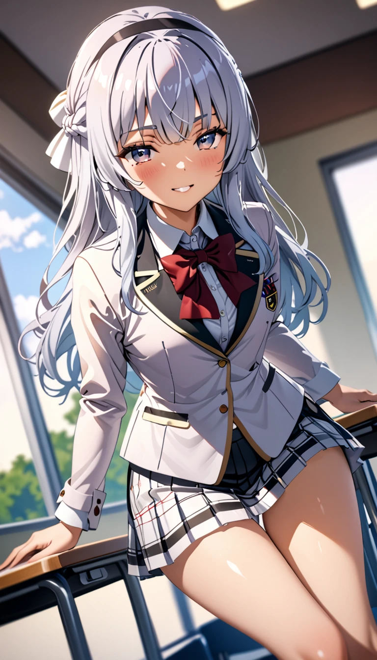 (Masterpiece、Highest quality、Very detailed、4K)、One Woman、Super short skirt、Panties、smile、(((Alice Sakayanagi)))、((Characters from Welcome to the Classroom of the Elite))