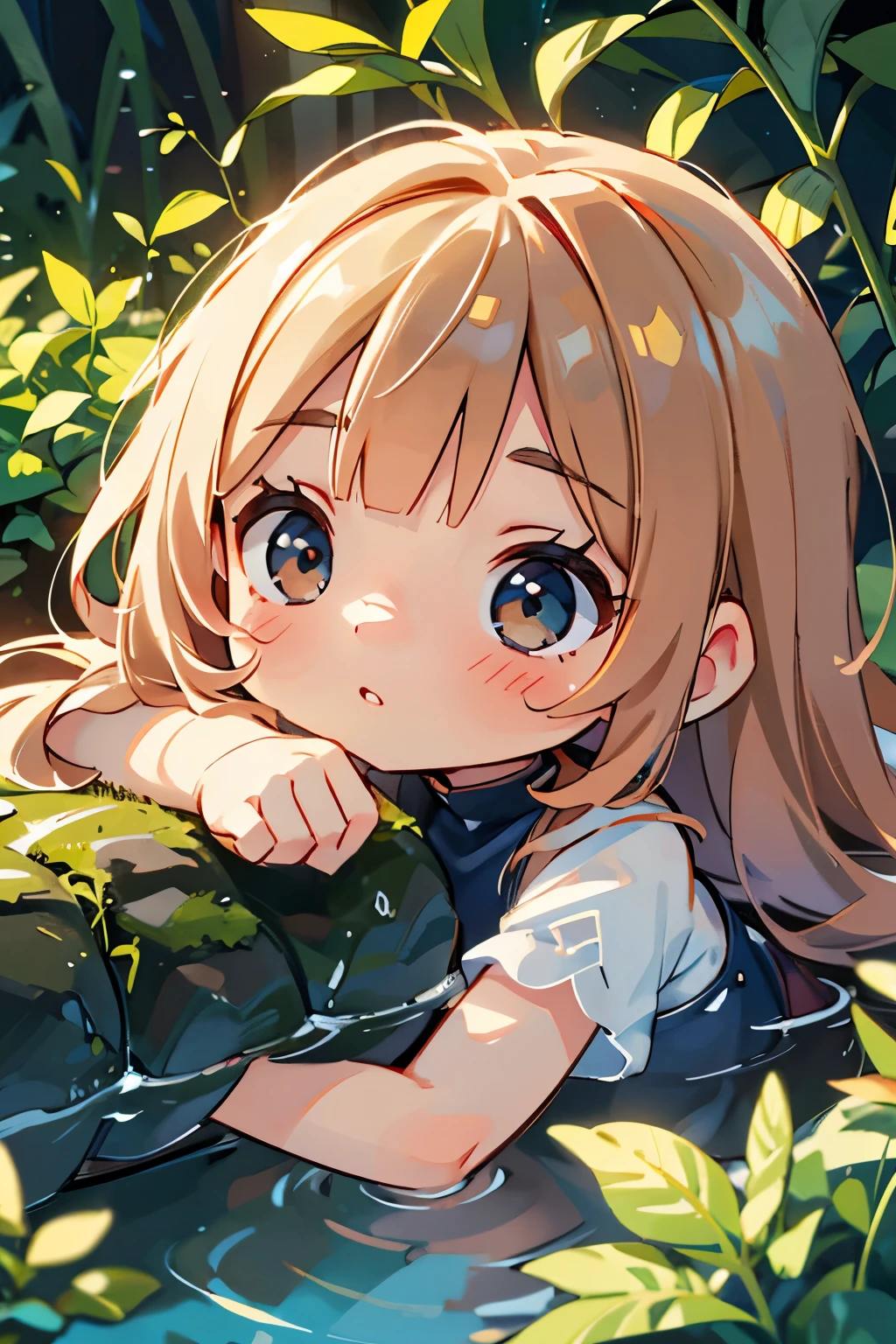 Chibi Girl Doll、bank、river、bridge、Enjoying stretching、Training wear、Very detailed、Ultra-realistic、Photorealistic、8K、Hyperrealistic、masterpiece、Beautiful detailed eyes、Beautiful detailed lips、Very detailedな顔、Long eyelashes、Beautiful young girl、Calm expression、Warm colors、Beautiful lighting、Cinematic、Intricate details、Bright colors、natural environment、Lush vegetation、Soft Focus、Depth of written boundary
