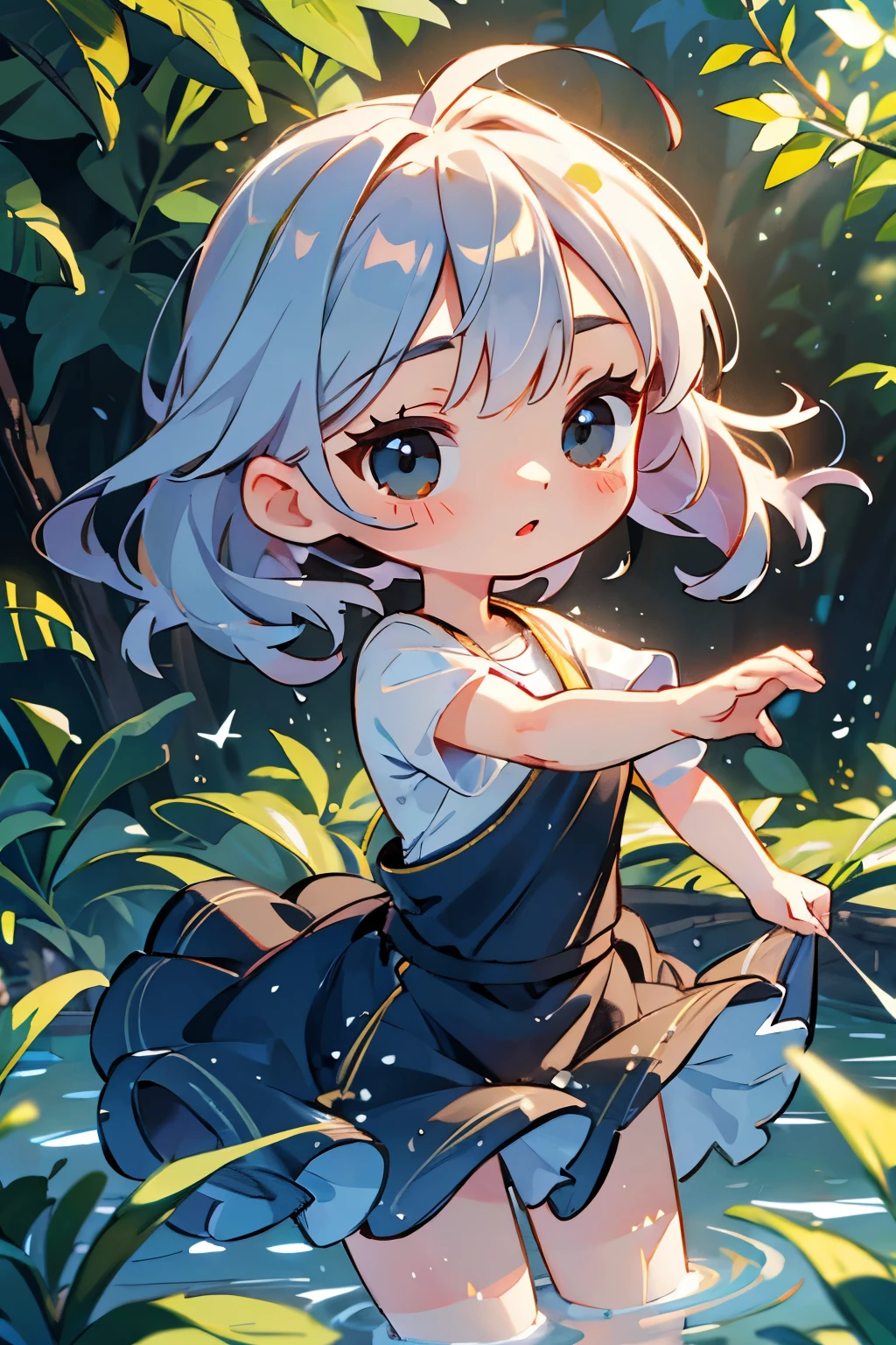 Chibi Girl Doll、bank、river、bridge、Enjoying stretching、Training wear、Very detailed、Ultra-realistic、Photorealistic、8K、Hyperrealistic、masterpiece、Beautiful detailed eyes、Beautiful detailed lips、Very detailedな顔、Long eyelashes、Beautiful young girl、Calm expression、Warm colors、Beautiful lighting、Cinematic、Intricate details、Bright colors、natural environment、Lush vegetation、Soft Focus、Depth of written boundary