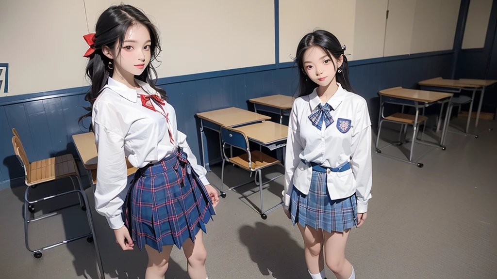 masterpiece, Highest quality, High resolution, Ichinose Shiki, Idol Master, wide, Both sides up, Hair Ribbon, He drowned, Medium breast, Earrings, Sailor suit, School landscape background, classroom (Please draw a sIngle girl walk in a classroom school :1.3) ((girl1名)), (alone, face,17 years old:2.0), high school student. Complete Finish, Refers to the whole, ((Perfect Fingers)), Medium rear, Ingle, Perfect Eyes, アメリカンジャケット 日本の制服 girl ((White blouse with formal collar, Blue Blazer, Blue plaid skirt, Red checkered ribbon on blouse)) (Detailed lighting), (Detailed Background), (In the school zone), ((Full body view)), ((Are standing)), ((feet)), Zapatos Uwabaki. 美しい独身のgirl (girl), Full Body Shot. The background is school., Front ((walk, Are standing)). Beautiful eyelashes, compensate, electric eyes, ((Perfect shoes))