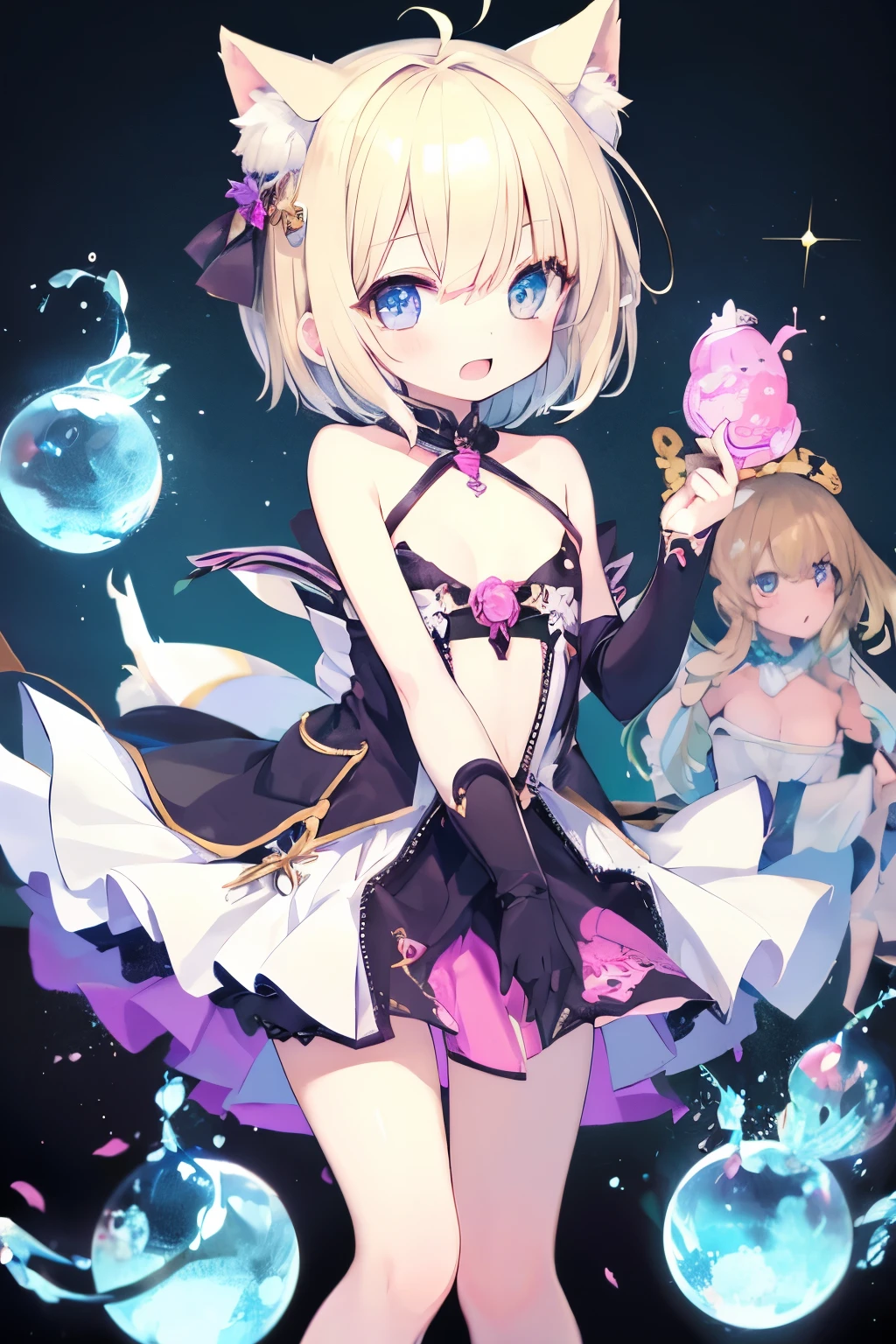 NSFW,7-year-old girl、Young、Witch、Very beautiful and Shining Eyes、Shining Eyes、1 girl、Small breasts、Big Mouth、high school girl、Small breasts、Cat ear、Transparent pink short hair、