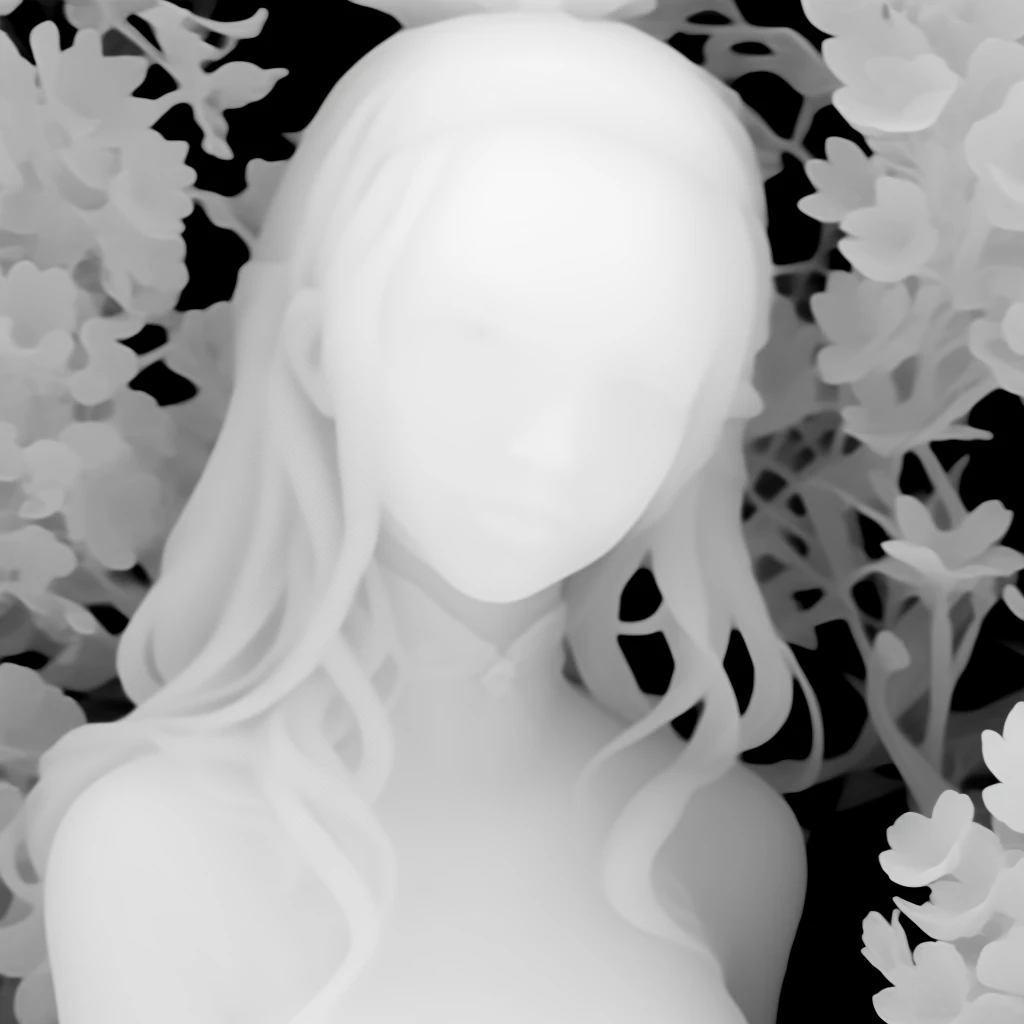 ((3D)),(Masterpiece, Best Quality, High Resolution),Acrylic Paint,Sweet Chinese Girl,Front,Upper Body,depthstyle,masterpiece,best quality,monochrome,grayscale,black background,simple background,