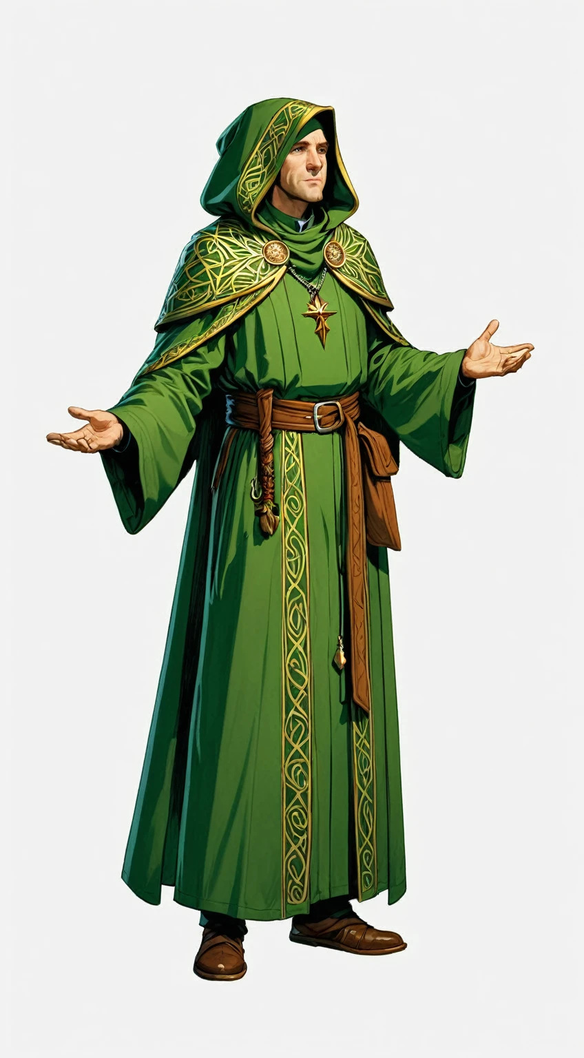 a close up of a person in a green cloak and a green hat, dressed in a green cloak, photo of a male cleric, wearing only a green cloak, green cloaks, concept art of a monk, green cloak, wearing flowing robes, Joe Biden as a hooded archmage, wearing green cloak, wearing dark green cloaks, Wearing a green cape, a druid