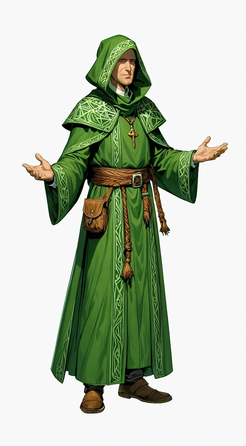 a close up of a person in a green cloak and a green hat, dressed in a green cloak, photo of a male cleric, wearing only a green cloak, green cloaks, concept art of a monk, green cloak, wearing flowing robes, Joe Biden as a hooded archmage, wearing green cloak, wearing dark green cloaks, Wearing a green cape, a druid