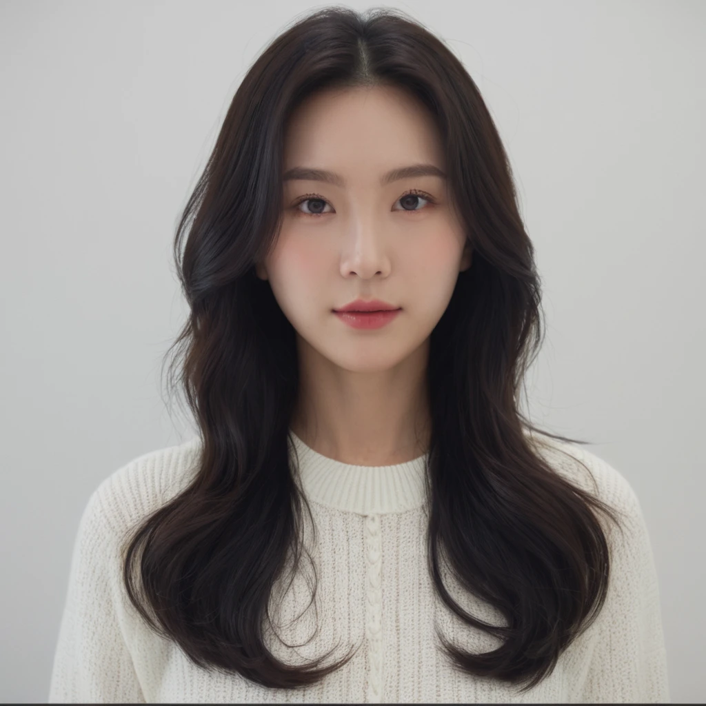 Best Quality, 8k, Masterpiece, (Portrait: 1.3), (photo realistic:1.4), (hyper realistic:1.4), Sharp Focus, looking at viewer, (smoother lighting:1.1), (increase cinematic lighting quality:0.9), realistic lighting, backlighting, light on face, ray trace, (brightening light:1.2), (Increase quality:1.4), sharp detail, (best quality real texture skin:1.4), finely detailed eyes, black_eyes, finely detailed face, 25 year old Korean woman, (white formal_shirt:1.4), (Create an image maintaining the original base model hairstyle:1.5)