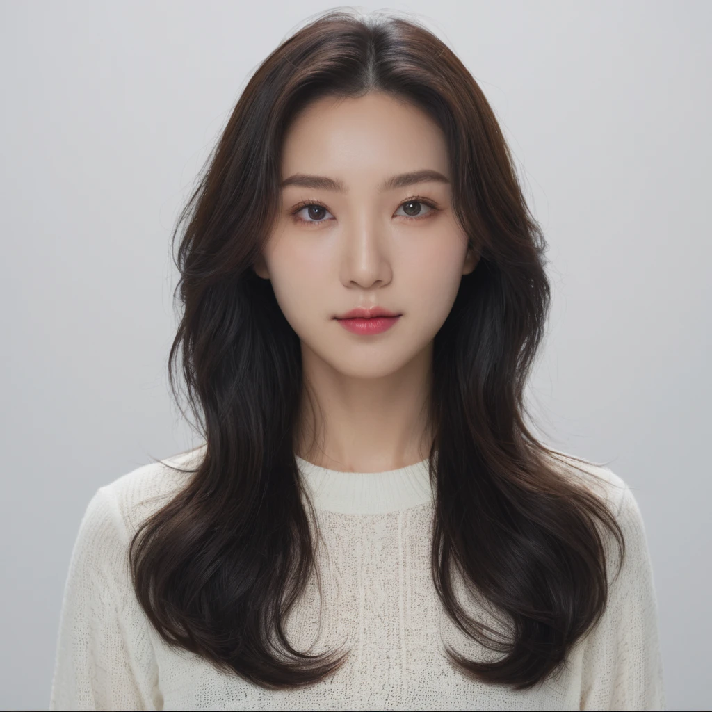 Best Quality, 8k, Masterpiece, (Portrait: 1.3), (photo realistic:1.4), (hyper realistic:1.4), Sharp Focus, looking at viewer, (smoother lighting:1.1), (increase cinematic lighting quality:0.9), realistic lighting, backlighting, light on face, ray trace, (brightening light:1.2), (Increase quality:1.4), sharp detail, (best quality real texture skin:1.4), finely detailed eyes, black_eyes, finely detailed face, 25 year old Korean woman, (white formal_shirt:1.4), (Create an image maintaining the original base model hairstyle:1.5)