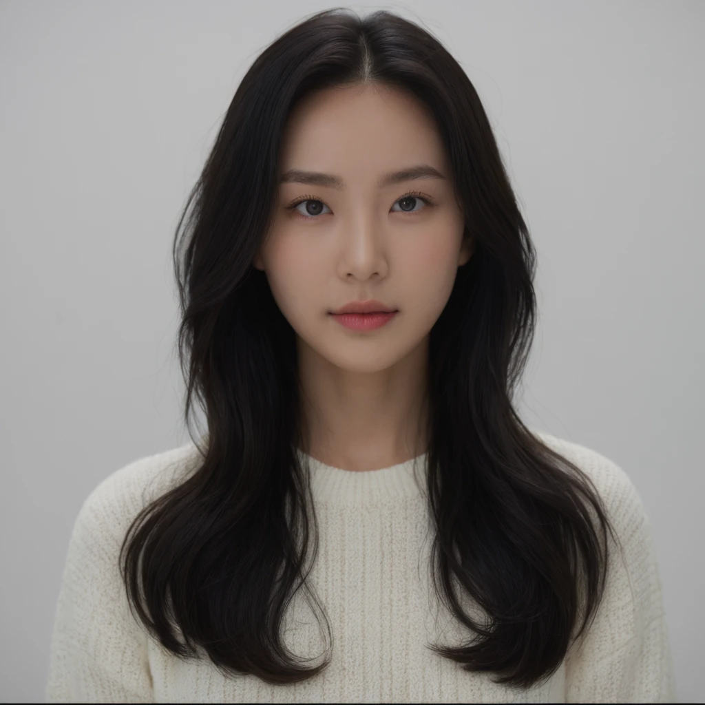 Best Quality, 8k, Masterpiece, (Portrait: 1.3), (photo realistic:1.4), (hyper realistic:1.4), Sharp Focus, looking at viewer, (smoother lighting:1.1), (increase cinematic lighting quality:0.9), realistic lighting, backlighting, light on face, ray trace, (brightening light:1.2), (Increase quality:1.4), sharp detail, (best quality real texture skin:1.4), finely detailed eyes, black_eyes, finely detailed face, 25 year old Korean woman, (white formal_shirt:1.4), (Create an image maintaining the original base model hairstyle:1.5)