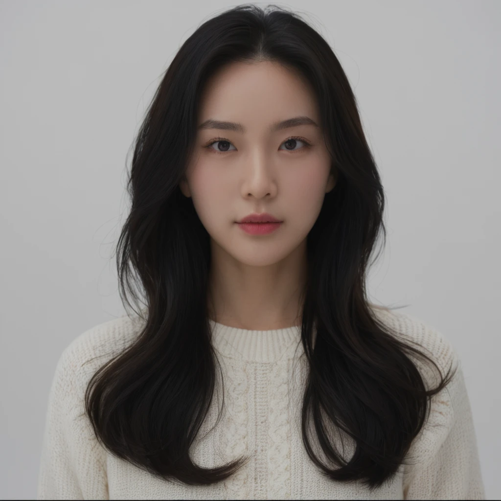 Best Quality, 8k, Masterpiece, (Portrait: 1.3), (photo realistic:1.4), (hyper realistic:1.4), Sharp Focus, looking at viewer, (smoother lighting:1.1), (increase cinematic lighting quality:0.9), realistic lighting, backlighting, light on face, ray trace, (brightening light:1.2), (Increase quality:1.4), sharp detail, (best quality real texture skin:1.4), finely detailed eyes, black_eyes, finely detailed face, 25 year old Korean woman, (white formal_shirt:1.4), (Create an image maintaining the original base model hairstyle:1.5)