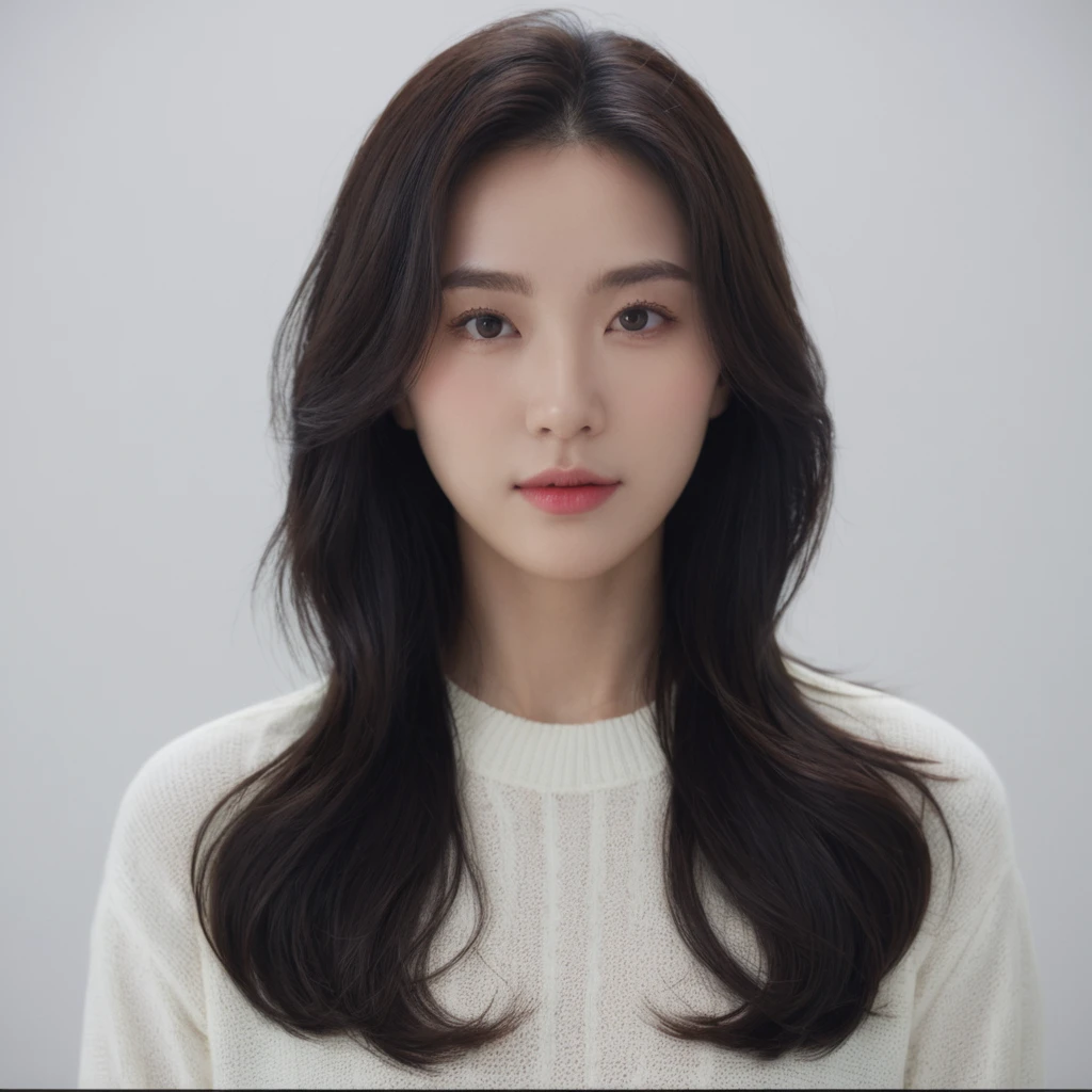 Best Quality, 8k, Masterpiece, (Portrait: 1.3), (photo realistic:1.4), (hyper realistic:1.4), Sharp Focus, looking at viewer, (smoother lighting:1.1), (increase cinematic lighting quality:0.9), realistic lighting, backlighting, light on face, ray trace, (brightening light:1.2), (Increase quality:1.4), sharp detail, (best quality real texture skin:1.4), finely detailed eyes, black_eyes, finely detailed face, 25 year old Korean woman, (white formal_shirt:1.4), (Create an image maintaining the original base model hairstyle:1.5)