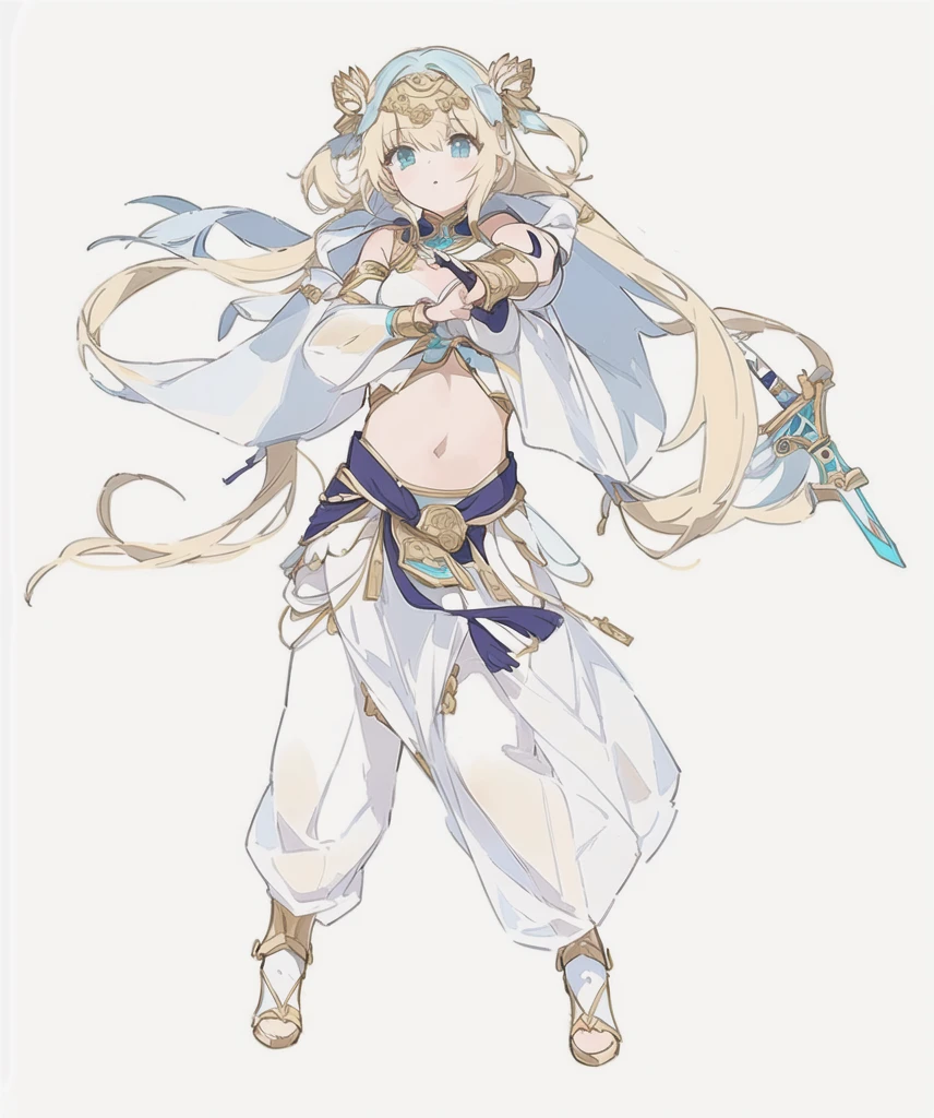 Anime character design of a woman with a sword and armor, Anime Goddess,  Suitable for whole body, Clear clothing design,  keqing from , Adaptable personality,  Clear Eyes concept art, Egyptian dancer, exotic, Multiple Actions