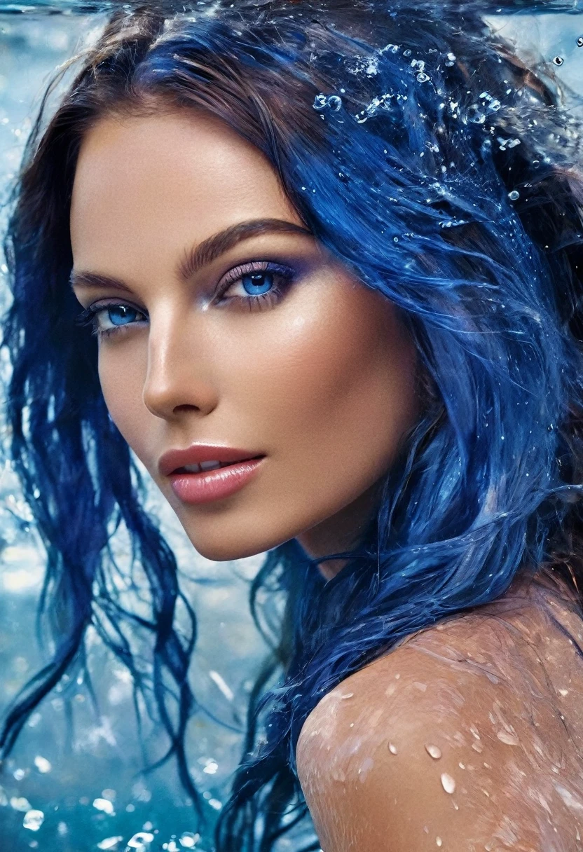 beautfull woman, dynamic pose, Smooth Movement, (water, nude, stream of water, controlling water:1.2), subtle smile, fully body, thin abs ,face ultra-detailed, detailedeyes, shining skin, Glossy Lips , brow, bushy eyebrows, detailed backgrounds, shades of blue, ethereal atmosphere, , (offcial art, Unity 8k papel de parede, ultra detaild, Beautiful and Aesthetic, master part ,best qualityer:1.3) showing tits