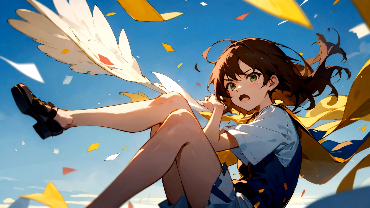 anime girl sitting on a pile of papers with her legs up, anime moe artstyle, anime art wallpaper 8 k, (anime girl), anime art wallpaper 4k, anime art wallpaper 4 k, makoto shinkai art style, anime style 4 k, makoto shinkai. digital render, high quality anime artstyle, 4k anime wallpaper, anime illustration