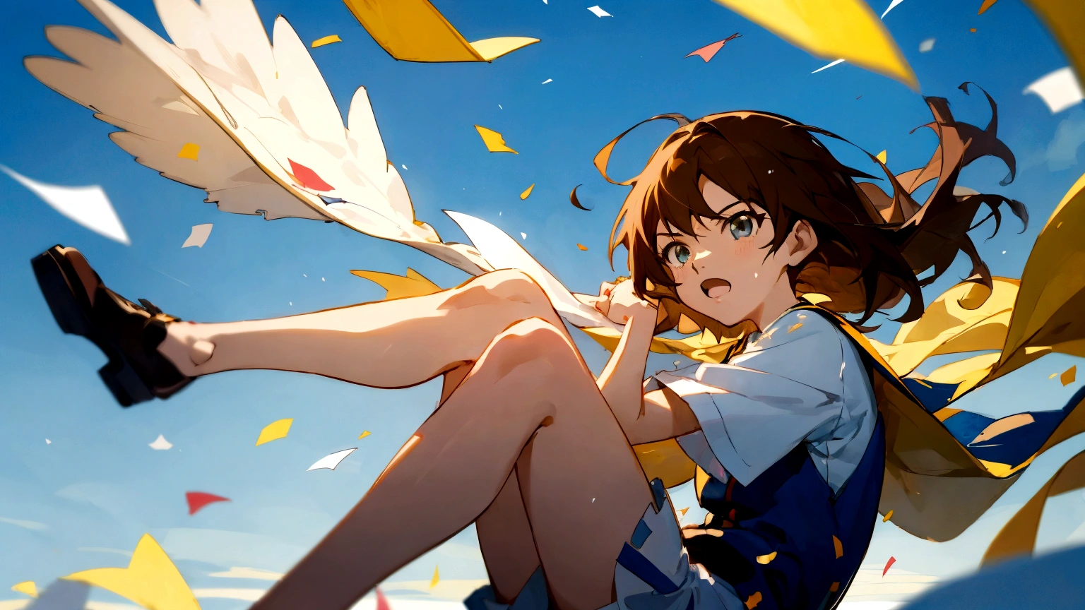 anime girl sitting on a pile of papers with her legs up, anime moe artstyle, anime art wallpaper 8 k, (anime girl), anime art wallpaper 4k, anime art wallpaper 4 k, makoto shinkai art style, anime style 4 k, makoto shinkai. digital render, high quality anime artstyle, 4k anime wallpaper, anime illustration