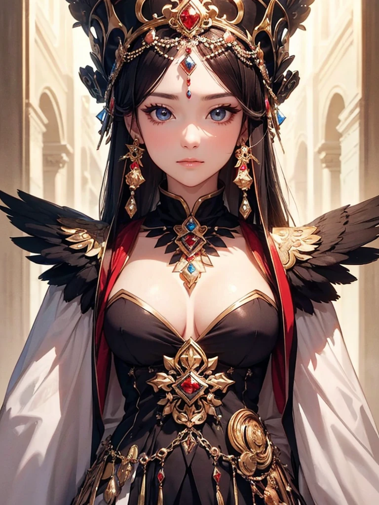 Beautiful female emperor, Clear skin, Beautiful appearance, There is deep wisdom in her eyes, It's as if she sees through the whole world, Wearing a luxurious white robe, Holding a long sword, Robes fluttering in the wind and silver hair blowing in the wind, The white robe perfectly complements her elegant figure., The attitude is calm and idyllic, Like a perfect fairy