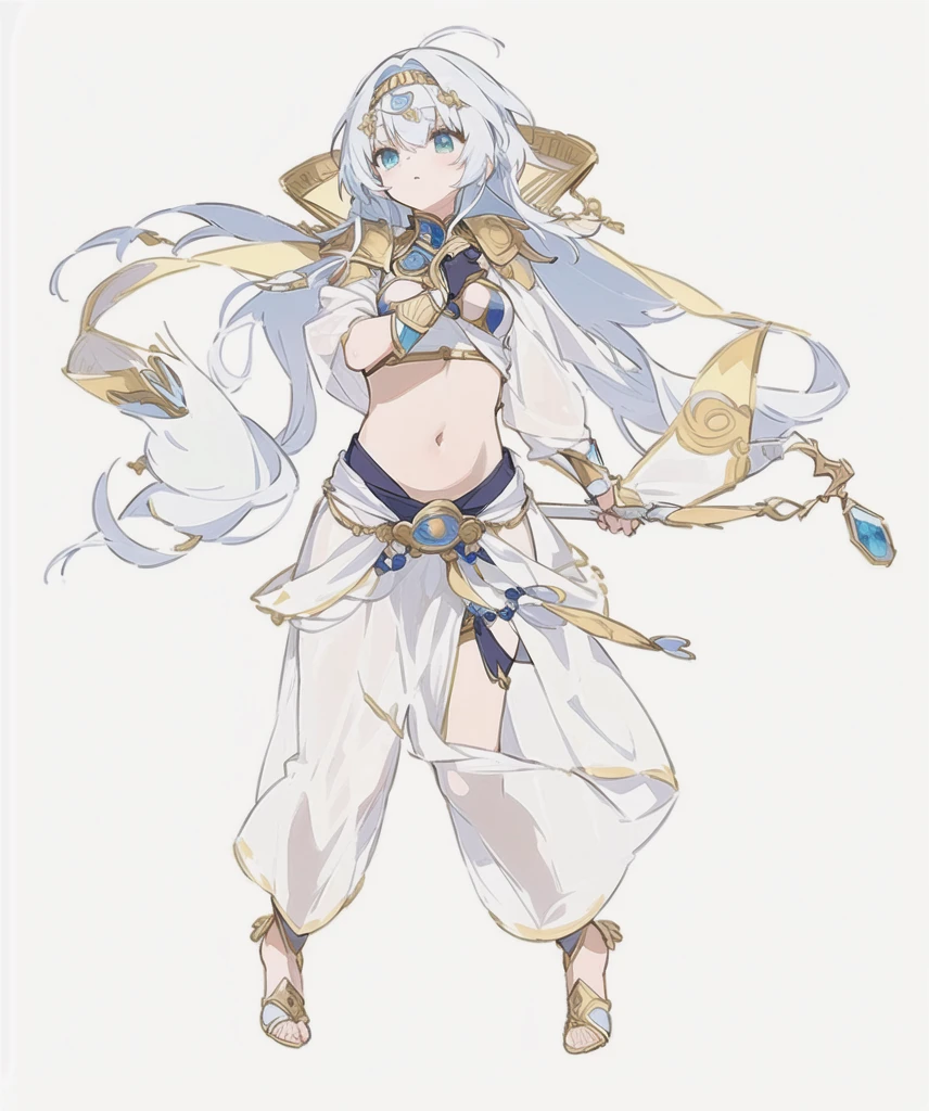 Anime character design of a woman with a sword and armor, Anime Goddess,  Suitable for whole body, Clear clothing design,  keqing from , Adaptable personality,  Clear Eyes concept art, Egyptian dancer, exotic, Multiple Actions,Dagger in hand