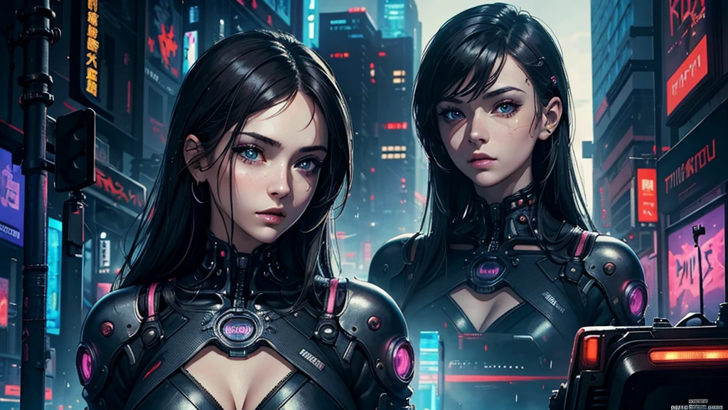 (masterpiece), (best quality), (very detailed), (1 woman), (cyberpunk), future city background, 1 woman, detailed eyes, Detailed nose, Detailed lips, perfect face, perfect body, Side face and upper body expression, Place the left side in the picture, movie poster