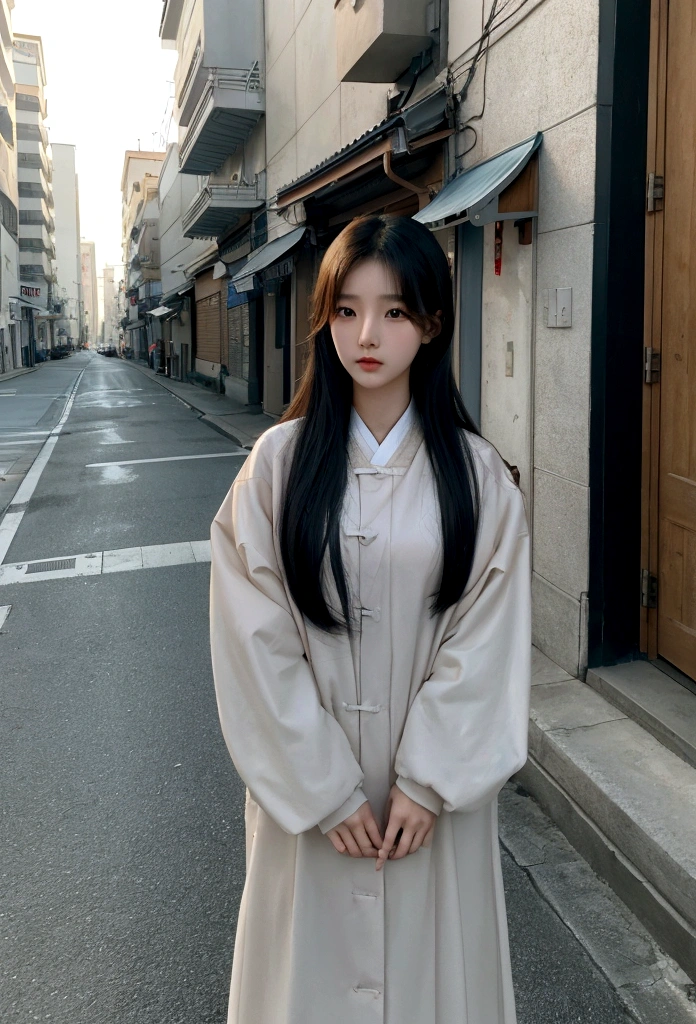 a close up of a person standing on a street with a cell phone, gorgeous young korean woman, korean girl, ulzzang, beautiful south korean woman, beautiful young korean woman, beautiful asian girl, young cute wan asian face, young and cute girl, asian girl with long hair, young asian girl, young adorable korean face, jinyoung shin, chinese girl
