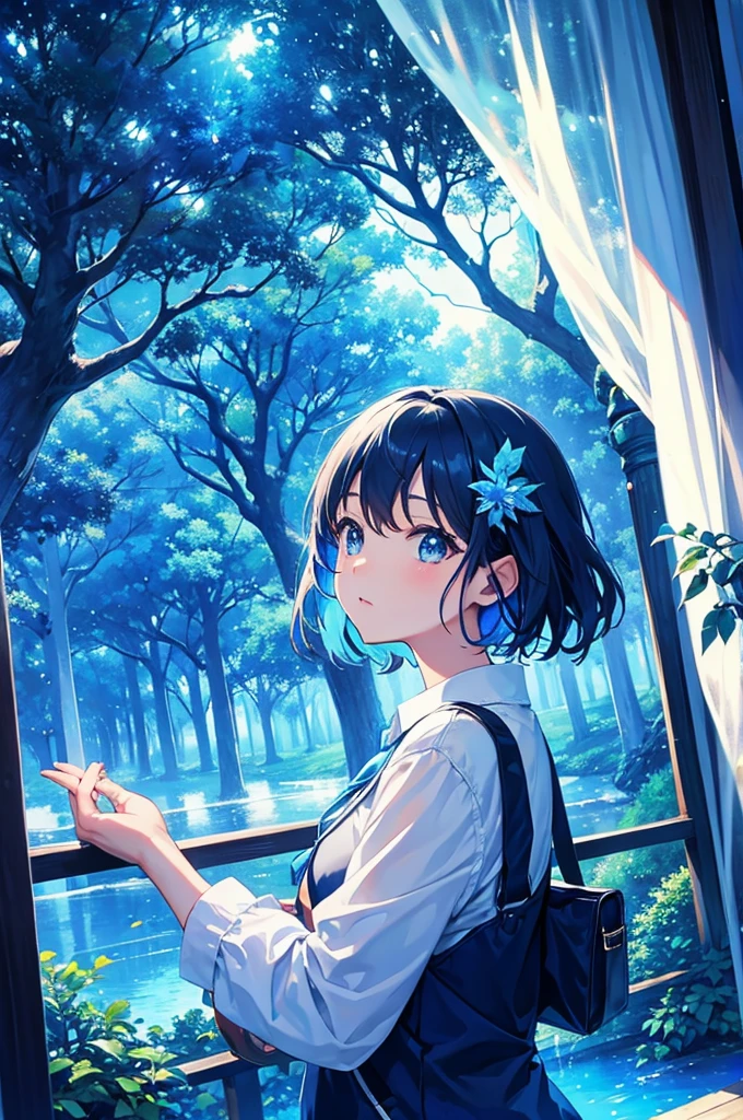 big tree、night、Blue light、Blue Leaf、弓
