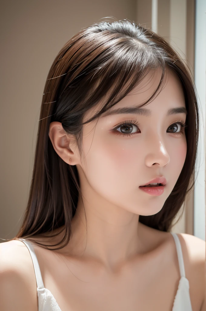 Highest quality、16K high resolution、Very detailed、masterpiece、Live Shooting、Realistic:1.4、Hyperrealism:1.4、Sharp focus、Very delicate and beautiful、Fine details、超美face、Woman with open mouth、Sweat、Beautiful brown eyes、Woman having orgasm_face、Perfect Eyes
