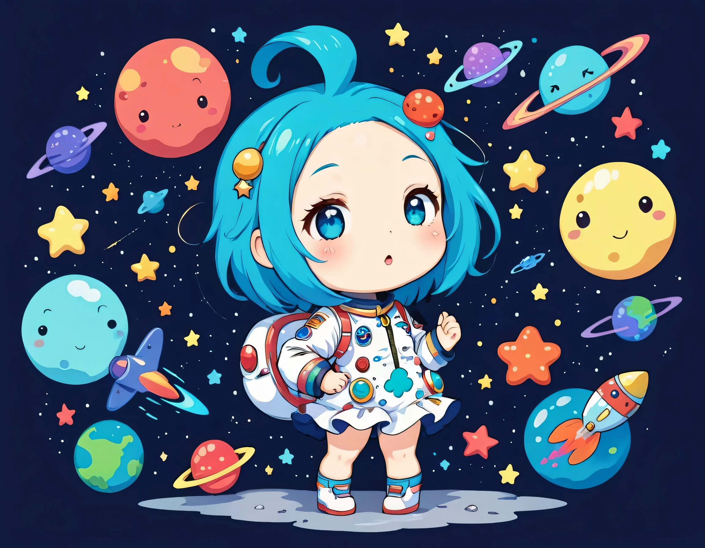 Mika Pikazo style、Kawaii Design, The most beautiful girl of all time、chibi, (((Cute and colorful amoeba))), (((Space Exploration)))
