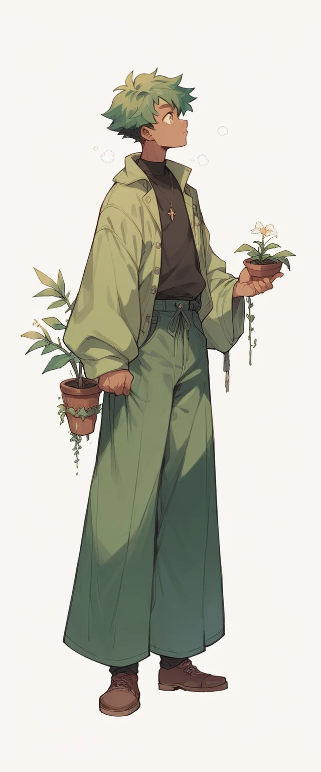 Humanoid being with plants on its skin