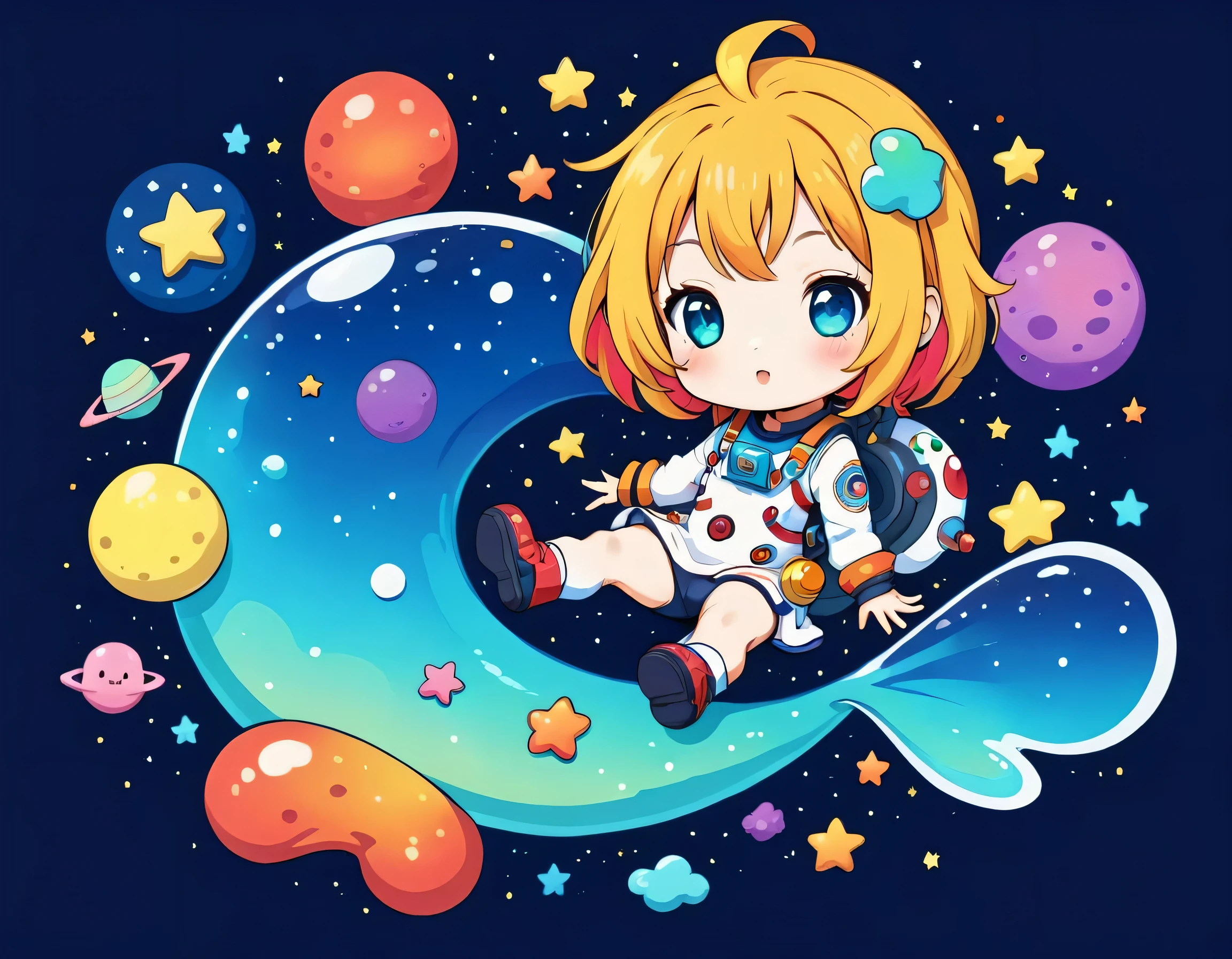 Mika Pikazo style、Kawaii Design, The most beautiful girl of all time、chibi, (((Cute and colorful amoeba))), (((Space Exploration)))