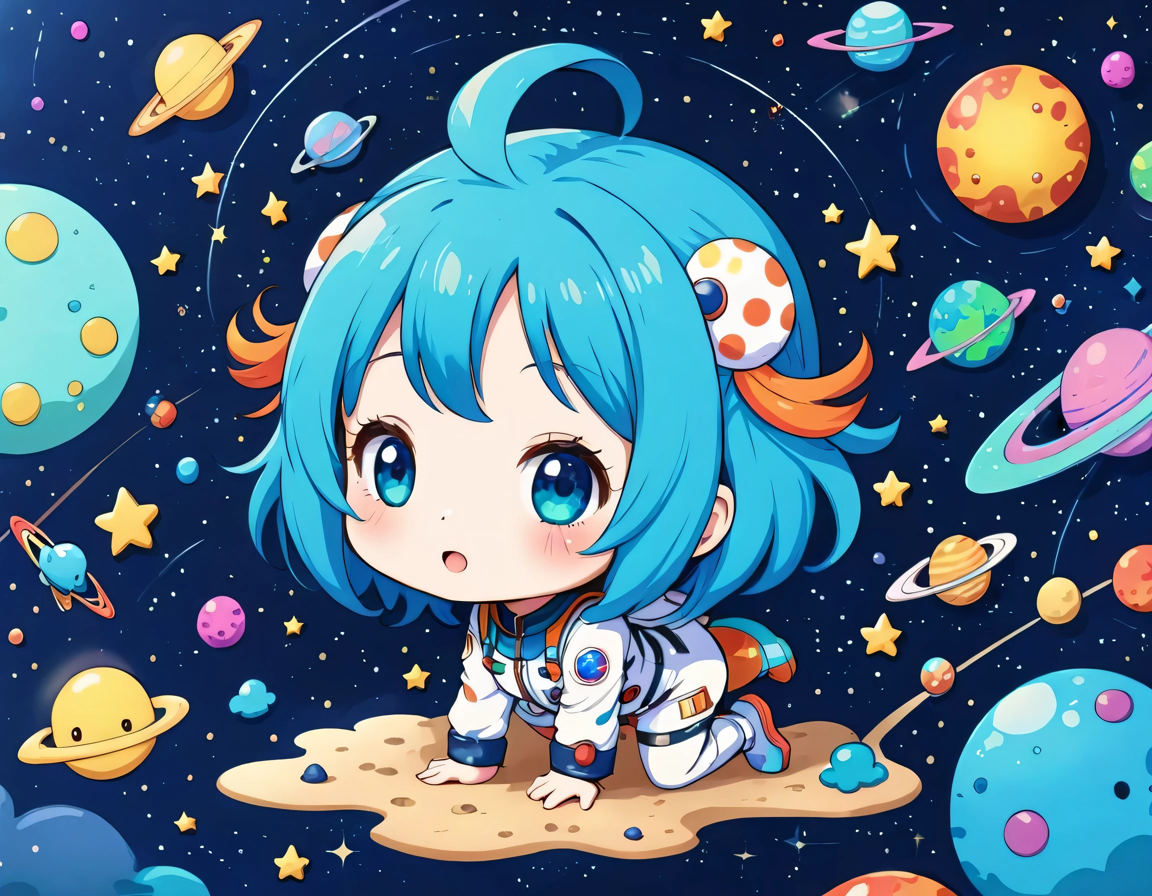 Mika Pikazo style、Kawaii Design, The most beautiful girl of all time、chibi, (((Cute and colorful amoeba))), (((Space Exploration)))