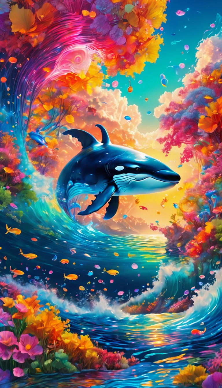 Whales、可愛いWhales、In the water、Blowing tide。