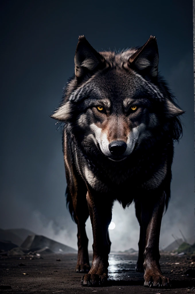 Angry wolf with dark night
