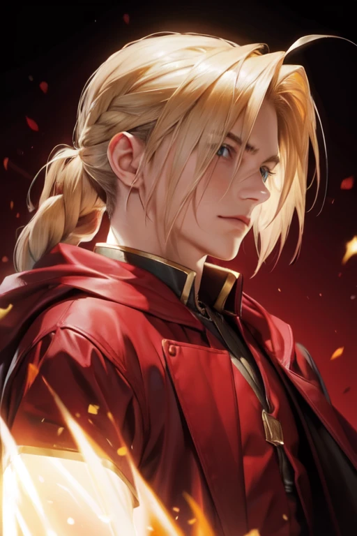 masterpiece, best quality, wallpaper, 1boy, solo, male focus, looking at viewer, realistic, [[edward_elric|blonde ikemen]:edward_elric:16]blonde hair, yellow eyes, braid, single braid, braided ponytail, single mechanical arm, 32k resolution, (upper body:1.5), black clothes, red coat
BREAK
edward_elric 