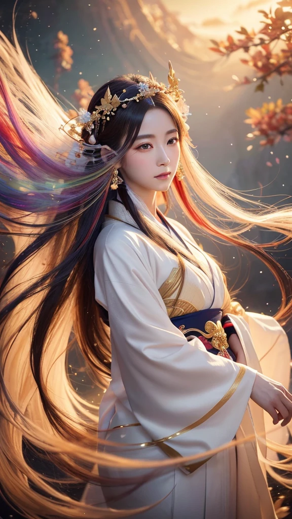 A realistic depiction of the beautiful and enchanting goddess Amaterasu Omikami. She is portrayed as a stunningly attractive woman with long, flowing hair, dressed in traditional yet ethereal Japanese robes. Her serene and wise expression exudes divine grace. The background is otherworldly, with vibrant, swirling colors and celestial elements that create a sense of being in another dimension