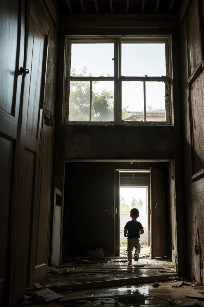 One night João saw the abandoned house through the window and the boy wanted to know if anyone lived there., He saw that house at night and a light comes on. John gets very scared and runs to where his mother.