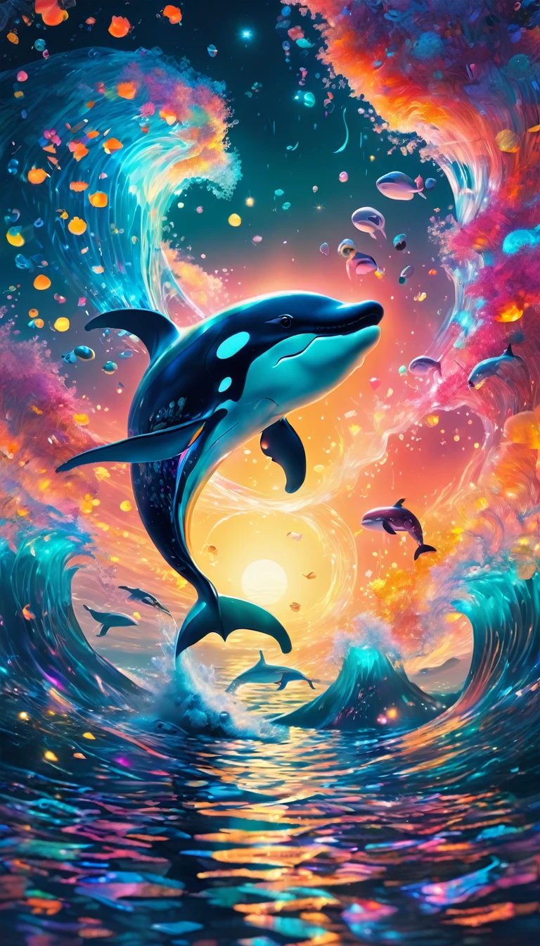 Whales、可愛いWhales、In the water、Blowing tide。