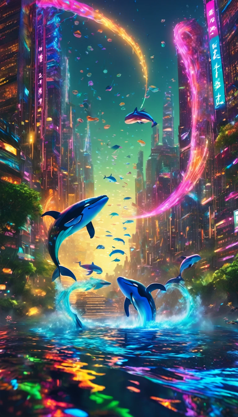 Whales、可愛いWhales、In the water、Blowing tide。