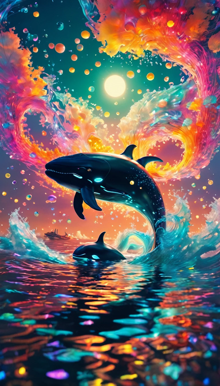 Whales、可愛いWhales、In the water、Blowing tide。