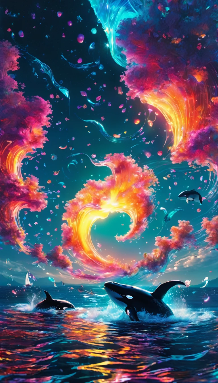 Whales、可愛いWhales、In the water、Blowing tide。