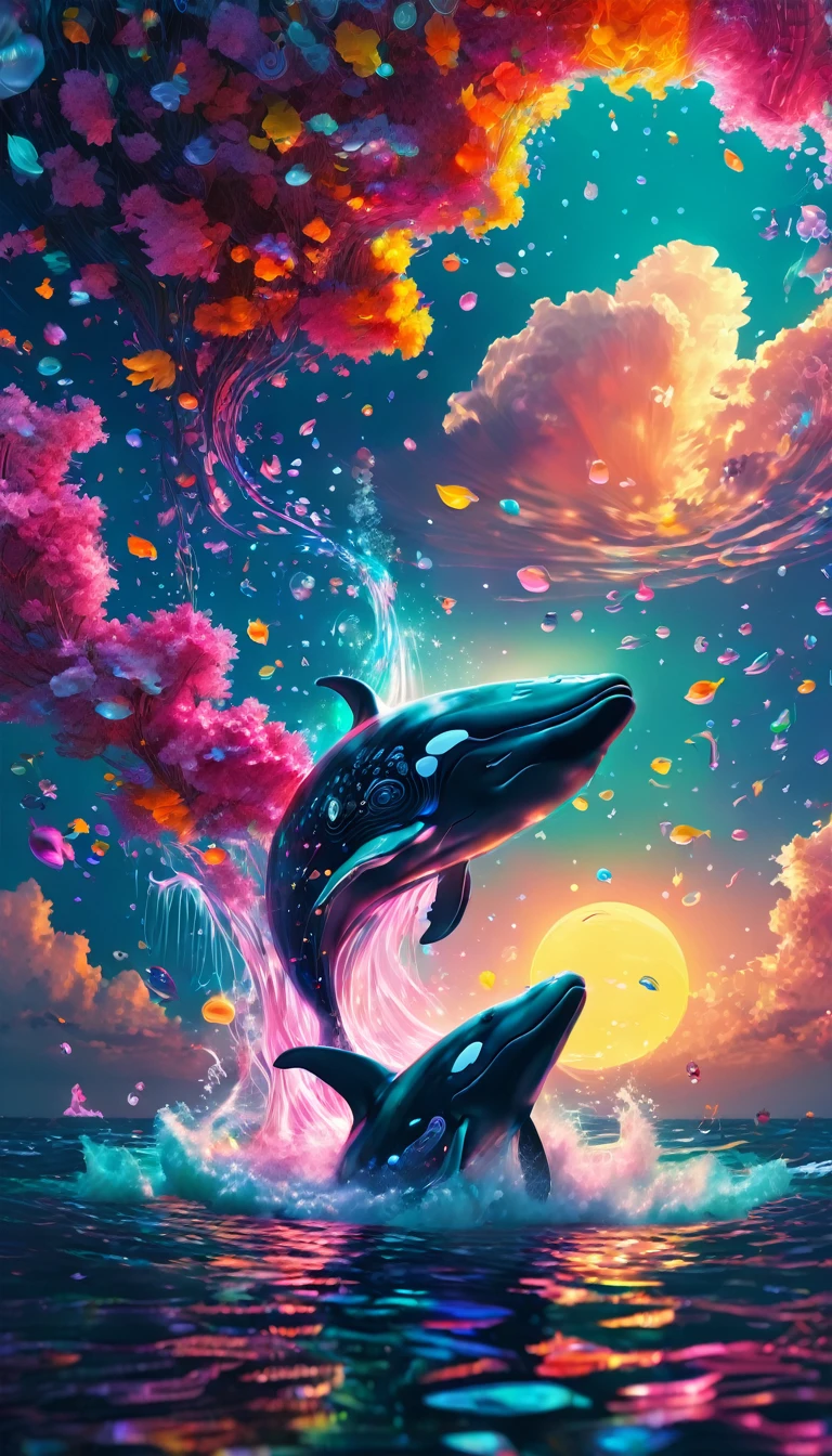 Whales、可愛いWhales、In the water、Blowing tide。
