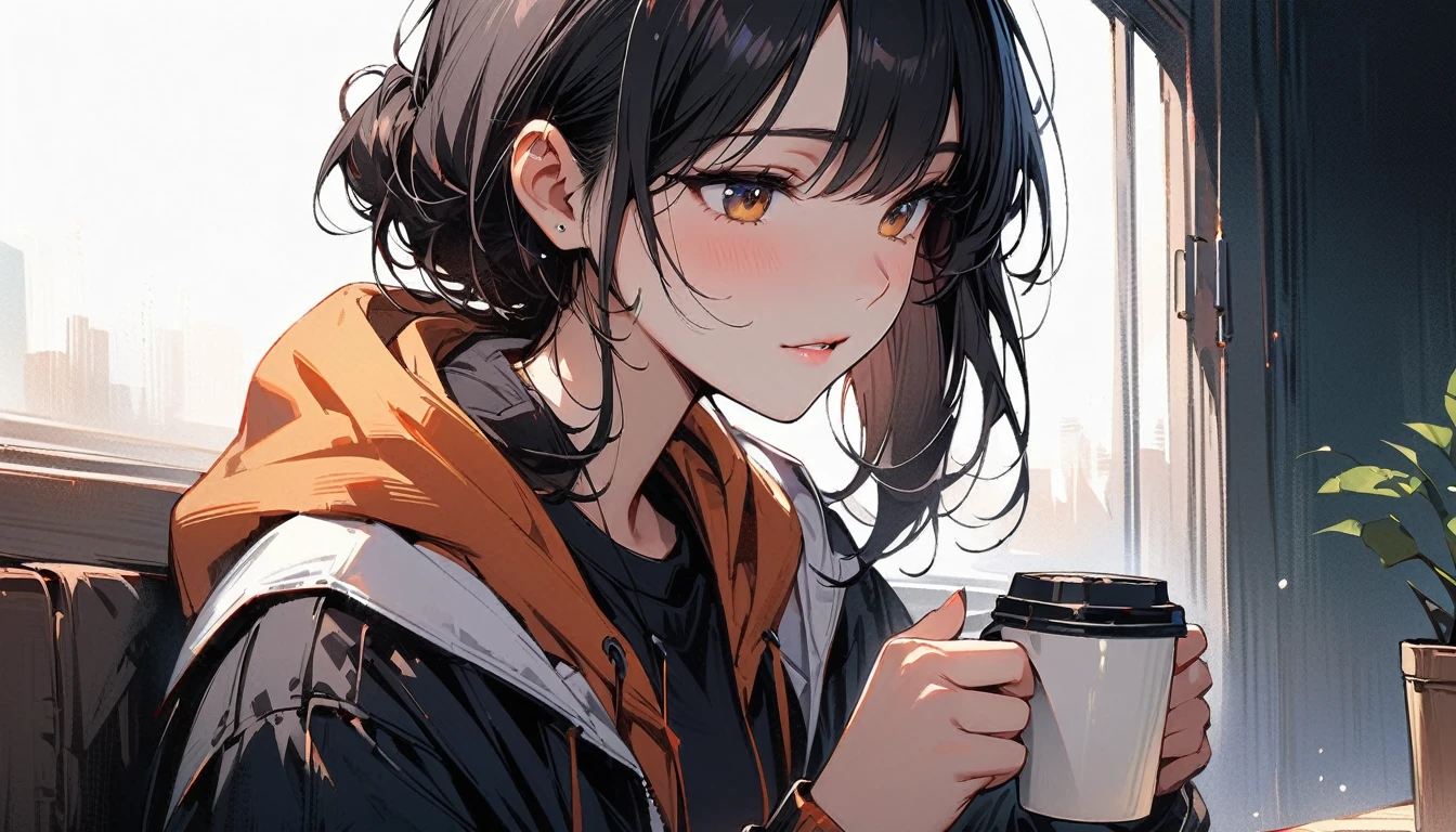 (masterpiece, Highest quality:1.2), 1 Girl, alone,Have a coffee